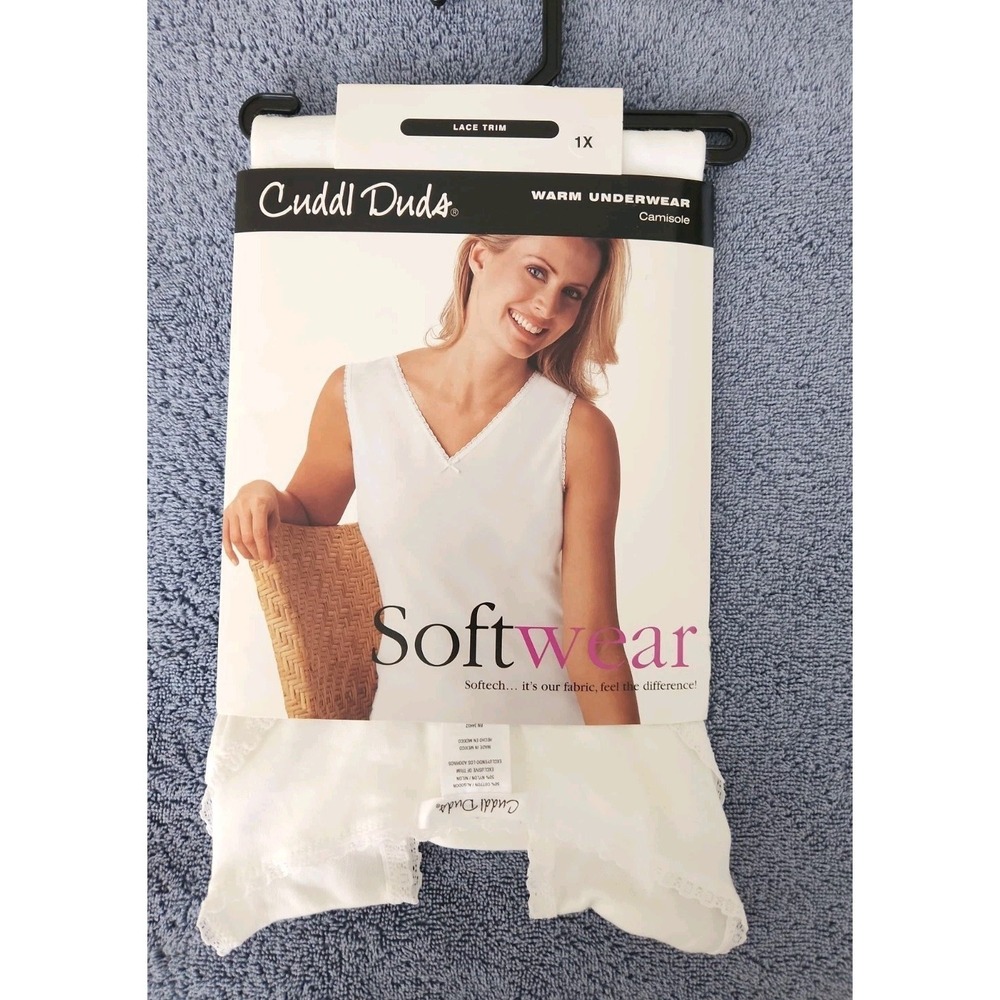 NWT Cuddl Duds Softwear 1X SofTech Cami Tank V-Neck White Lace Trim Lightweight